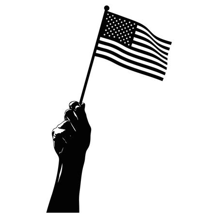 Powerful silhouette of hand holding American flag evokes patriotism, freedom, and national pride for Independence Day celebrations and civic engagementのイラスト素材