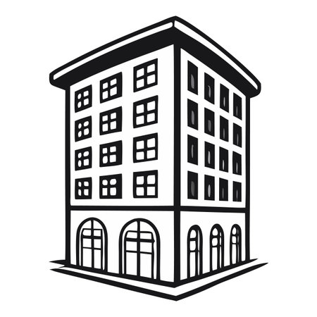 Classic building illustration with arched windows evokes timeless design. Perfect for urban development, architecture, or real estate concepts needing a vintage touch.のイラスト素材