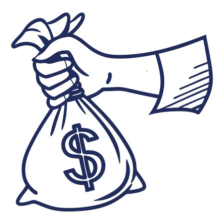 Dynamic illustration of a hand gripping a money bag, symbolizing financial prosperity. Perfect for business, finance, or investment themes. Evokes success and opportunity.のイラスト素材