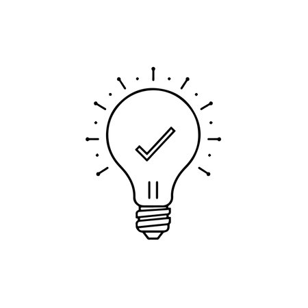 Spark innovation with this lightbulb checkmark! Perfect for highlighting successful ideas, project validation, and creative solutions. Use it to inspire and motivate.のイラスト素材