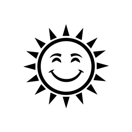 Smiling sun icon. Vector illustration isolated on a white background.のイラスト素材