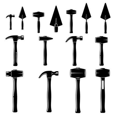 Set of black silhouettes of tools for construction. Vector illustration.のイラスト素材