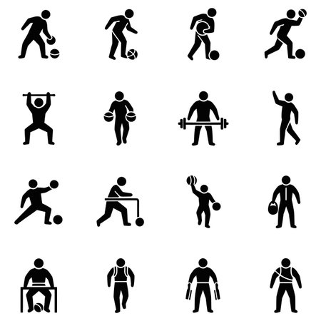 Sport icons set on white background, vector illustration. Flat style.のイラスト素材