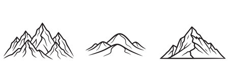 Mountains icons set. Outline set of mountains vector icons for web designのイラスト素材
