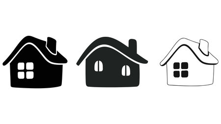 House icon set. Black and white vector illustration isolated on white background.のイラスト素材