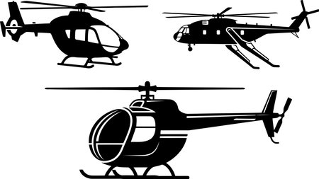 helicopter silhouettes isolated on white background. vector illustration.のイラスト素材
