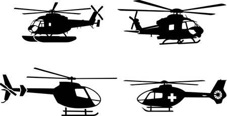 helicopter silhouettes isolated on white background, vector art illustrationのイラスト素材