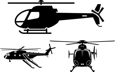 helicopter silhouette set isolated on white background. vector illustration.のイラスト素材