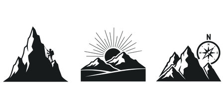 Mountains icon set, vector illustration. Flat design style eps 10のイラスト素材