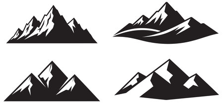 Mountain icon set in black and white colors isolated on white backgroundのイラスト素材