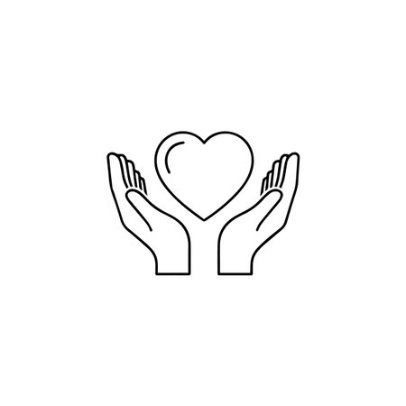 Heart in hands line icon on white background. Heart in hands vector iconのイラスト素材