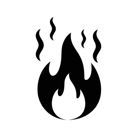 Fire flame icon. Flat style black on white. Vector illustration.のイラスト素材