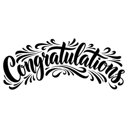 Congratulations Lettering Vector, Black and White Congrats Illustration, Celebration Hand Lettering Designのイラスト素材
