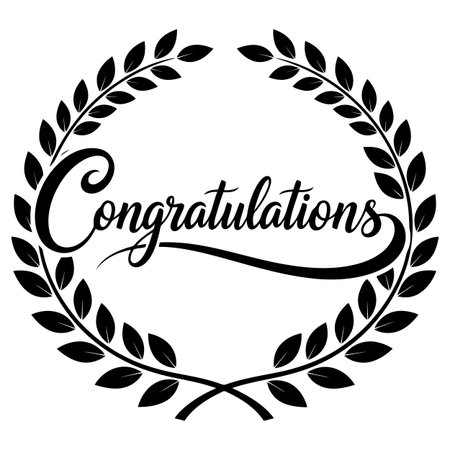 Congratulations Laurel Wreath Vector, Achievement Award Laurel, Black and White Congratulations Sign