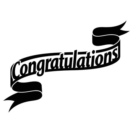 Congratulations Ribbon Banner, Black and White Congrats Graphic, Achievement Celebration Graphicのイラスト素材