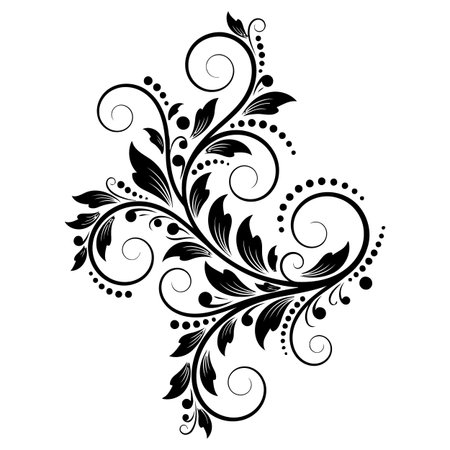 Black Floral Swirls Vector Ornament Decoration Isolated on White Background.のイラスト素材