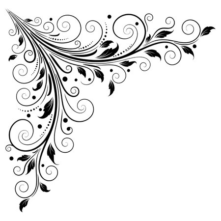 Elegant Floral Corner Design with Swirls and Leaves Vector Illustration.のイラスト素材