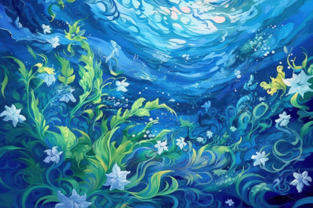 Swirling Ocean Currents with Aquatic Flora - Generative AIの素材