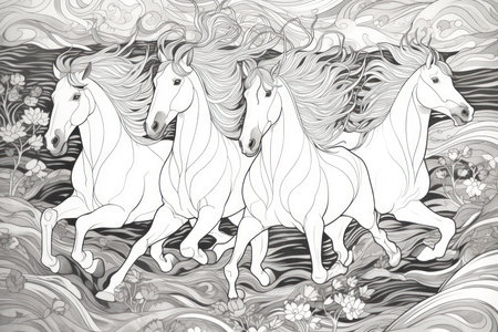 Flowing manes of mythical horses - Generative AIの素材