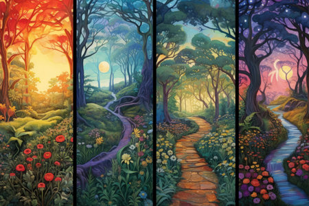 Dreamy Landscapes with Meandering Paths - Generative AIの素材