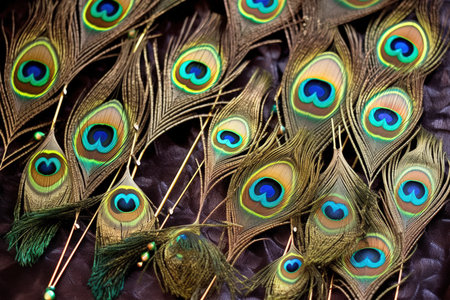 Ornamental peacock feathers with gemstone accents - Generative AIの素材