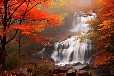 Majestic Waterfall in Autumn - Generative AIの素材