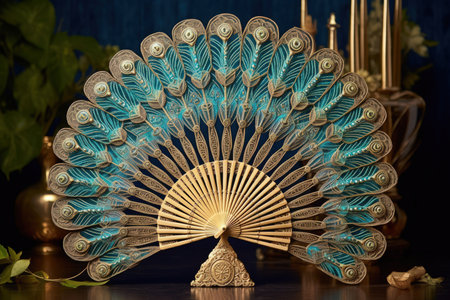 Ornate peacock-inspired fans - Generative AIの素材