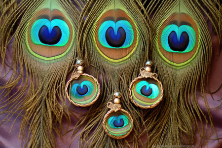 Ornamental peacock feathers with gemstone accents - Generative AIの素材