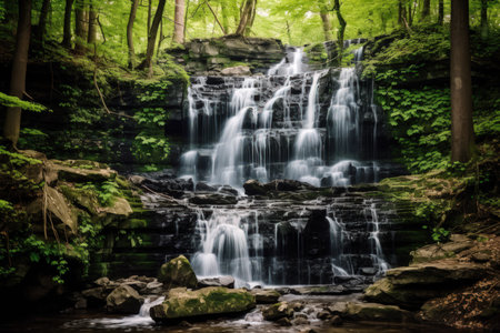 Majestic Waterfall in the Forest - Generative AIの素材