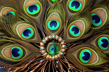 Ornamental peacock feathers with gemstone accents - Generative AIの素材