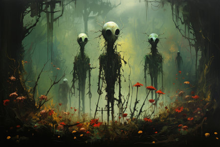 Ancient forest spirits, guarding the secrets of the woodland realms - Generative AIの素材
