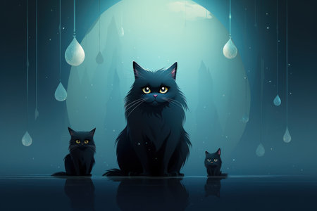 Bewitching moonstone cats, their eyes shimmering with lunar light and mystery - Generative AIの素材