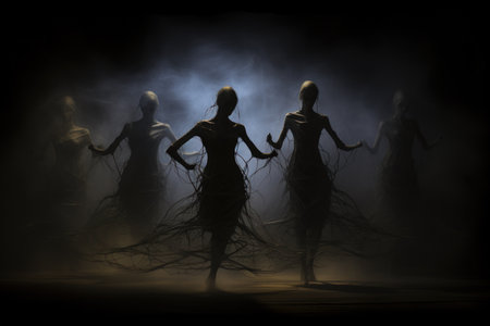Enigmatic shadow dancers, weaving illusions and manipulating darkness with grace - Generative AIの素材