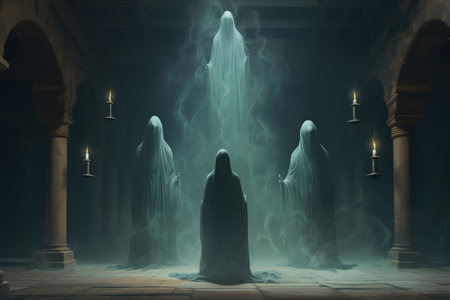 Haunting ghostly apparitions, forever bound to the places of their demise - Generative AIの素材