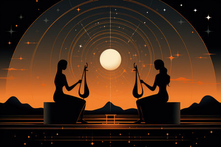 Celestial harpists, playing melodies that resonate through the heavens - Generative AIの素材