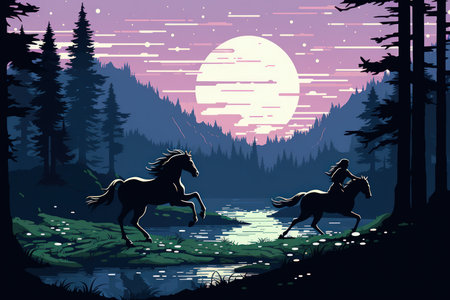 Elusive centaurs galloping through moonlit meadows - Generative AIの素材