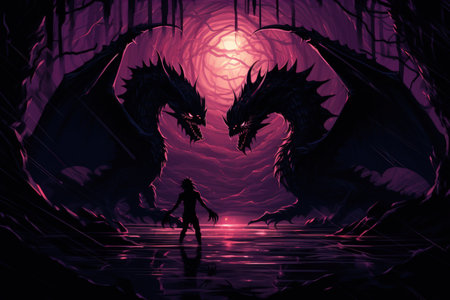 Ferocious shadow dragons, wreathed in darkness and possessing formidable power - Generative AIの素材