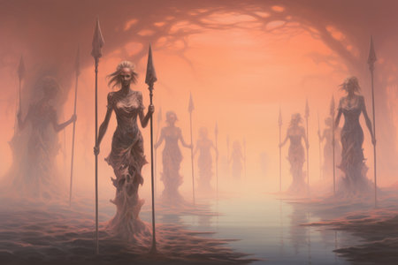 Elusive mist walkers, traversing through dense fog and hidden realms - Generative AIの素材