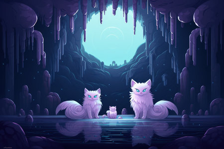 Bewitching moonstone cats, their eyes shimmering with lunar light and mystery - Generative AIの素材