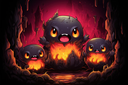 Ferocious lava golems, born from volcanic eruptions, with molten rock bodies - Generative AIの素材