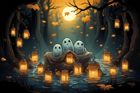 Illuminated spirit lanterns, guiding lost souls to their final resting place - Generative AIの素材