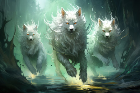 Curious spirit foxes, able to traverse between the spirit and physical realms - Generative AIの素材