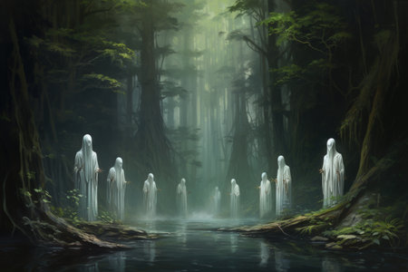 Ancient forest spirits, guarding the secrets of the woodland realms - Generative AIの素材