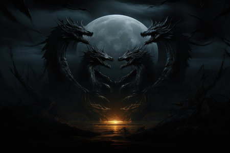Ferocious shadow dragons, wreathed in darkness and possessing formidable power - Generative AIの素材