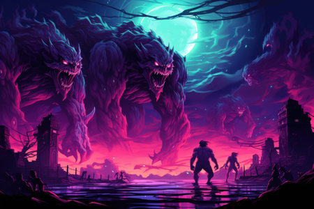 Fierce werewolves transforming under the light of the full moon - Generative AIの素材