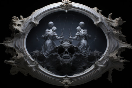 Cursed mirror spirits, trapped within reflective surfaces, offering glimpses of other worlds - Generative AIの素材