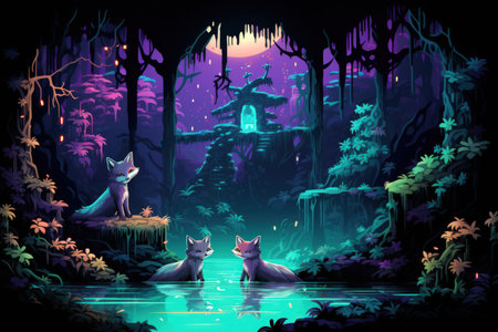 Curious spirit foxes, able to traverse between the spirit and physical realms - Generative AIの素材