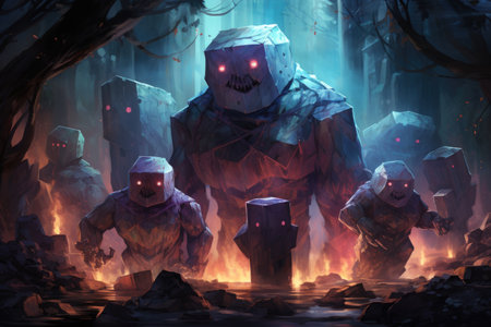 Ancient golems crafted from enchanted stone and animated by magic - Generative AIの素材