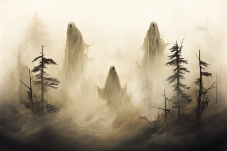 Haunting ghostly apparitions, forever bound to the places of their demise - Generative AIの素材