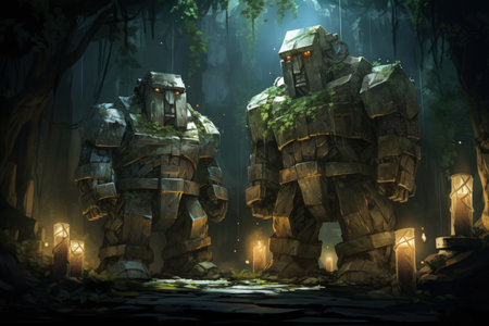 Ancient golems crafted from enchanted stone and animated by magic - Generative AIの素材